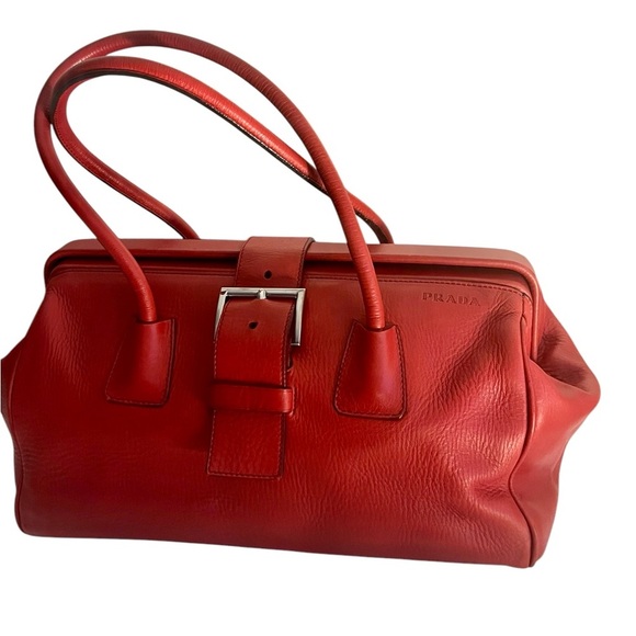 Prada Authentic Vintage with Red Purse Bag Handled Pony Style Calfskin Leather - Picture 2 of 14